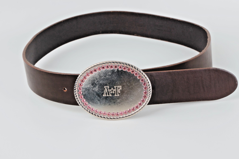Abercrombie & Fitch Y2K Vintage Brown Leather Belt Pink Rhinestone Oval Buckle S
